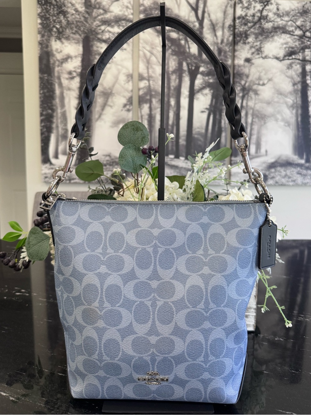 💙Coach Mini Abby Duffle Signature Canvas Blue Multi Shoulder Bag Style